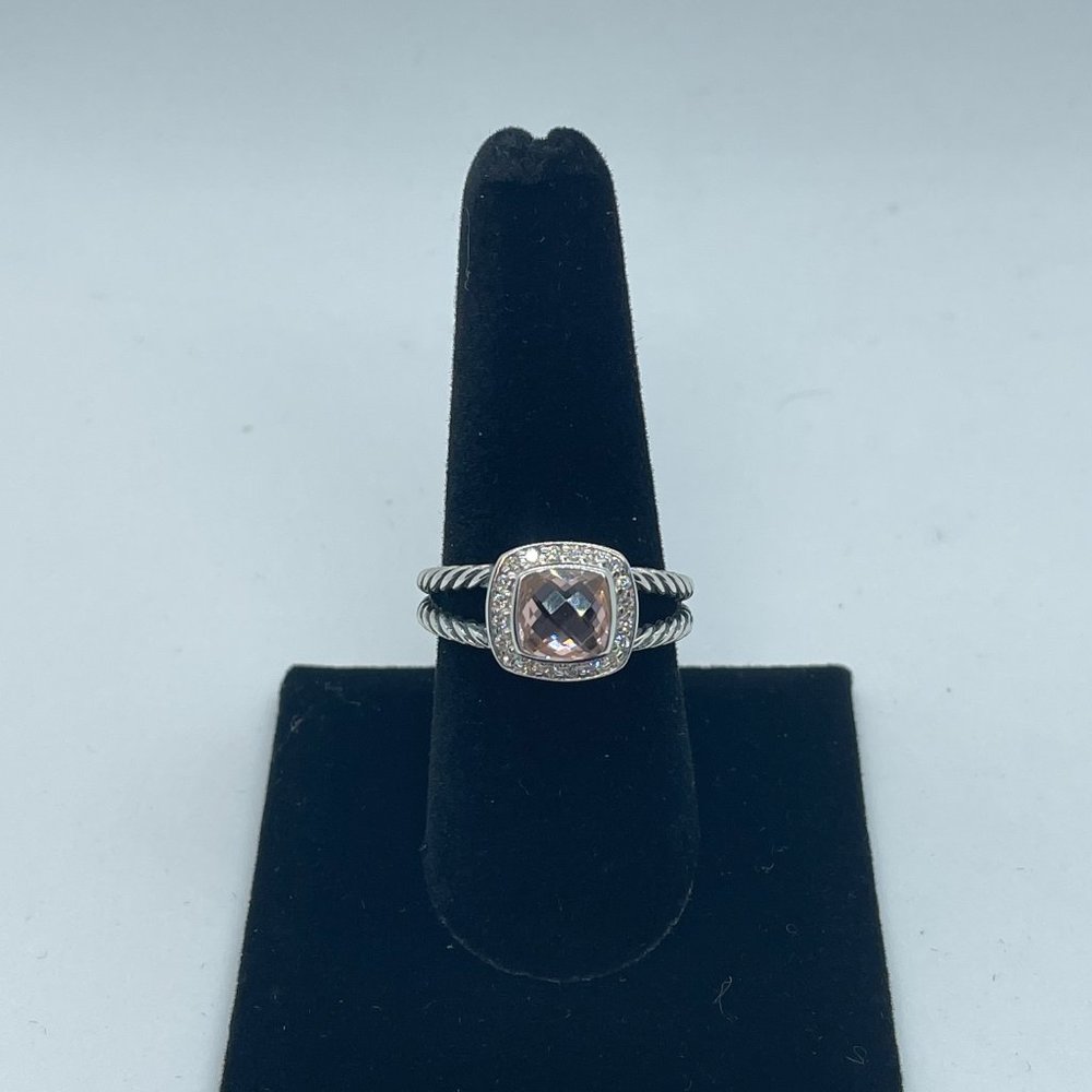 David Yurman Sterling Silver Petite Albion Ring with Morganite & Diamonds Size 7